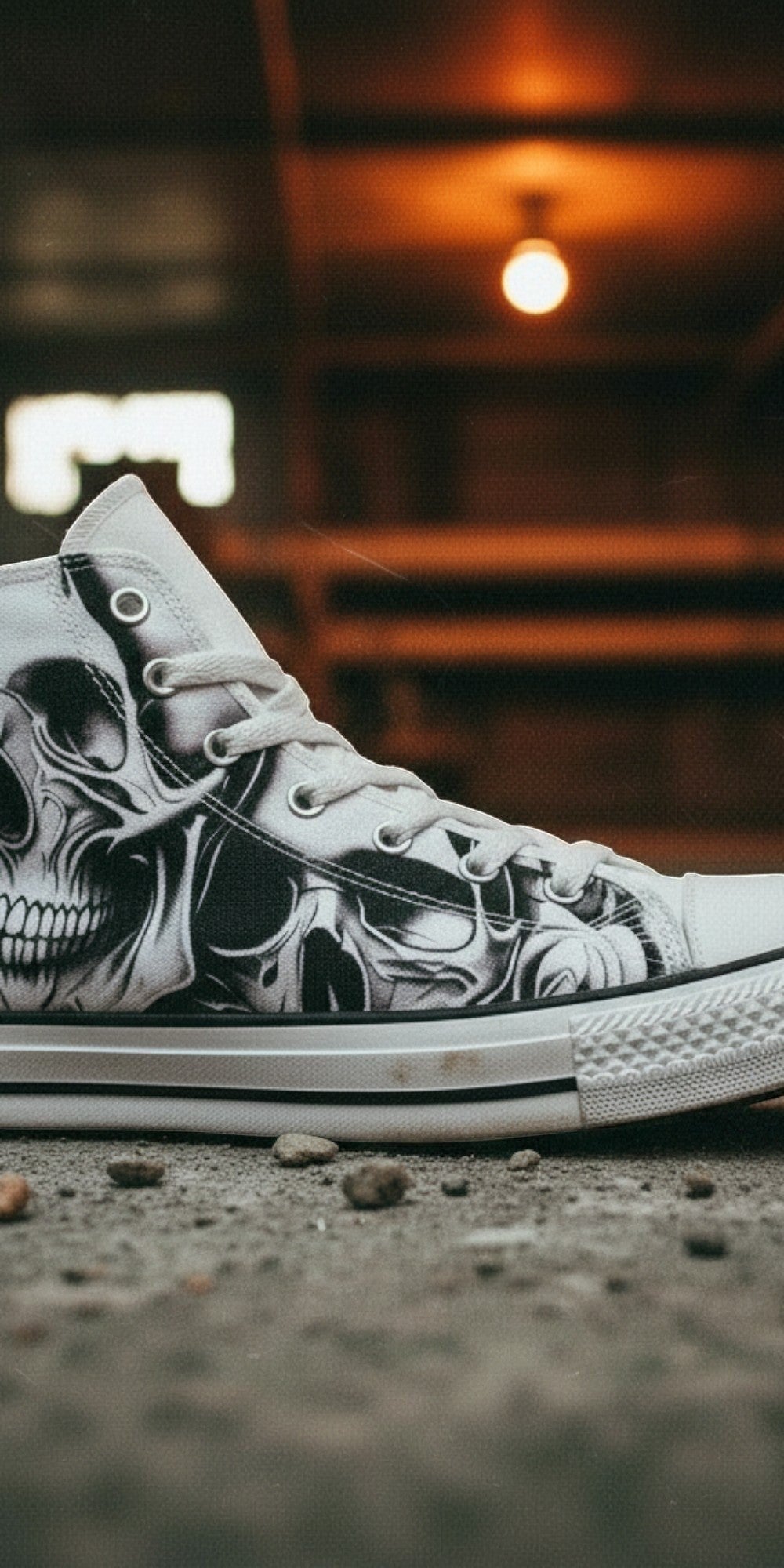 Women's Cartoon Skulls & Roses high-top canvas shoes, custom full-wrap printed design — Freaky Shoes