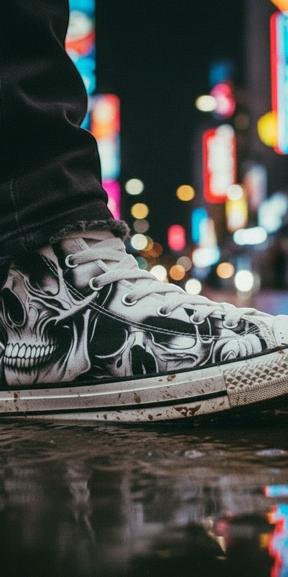 Women's Cartoon Skulls & Roses high-top canvas shoes, custom full-wrap printed design — Freaky Shoes