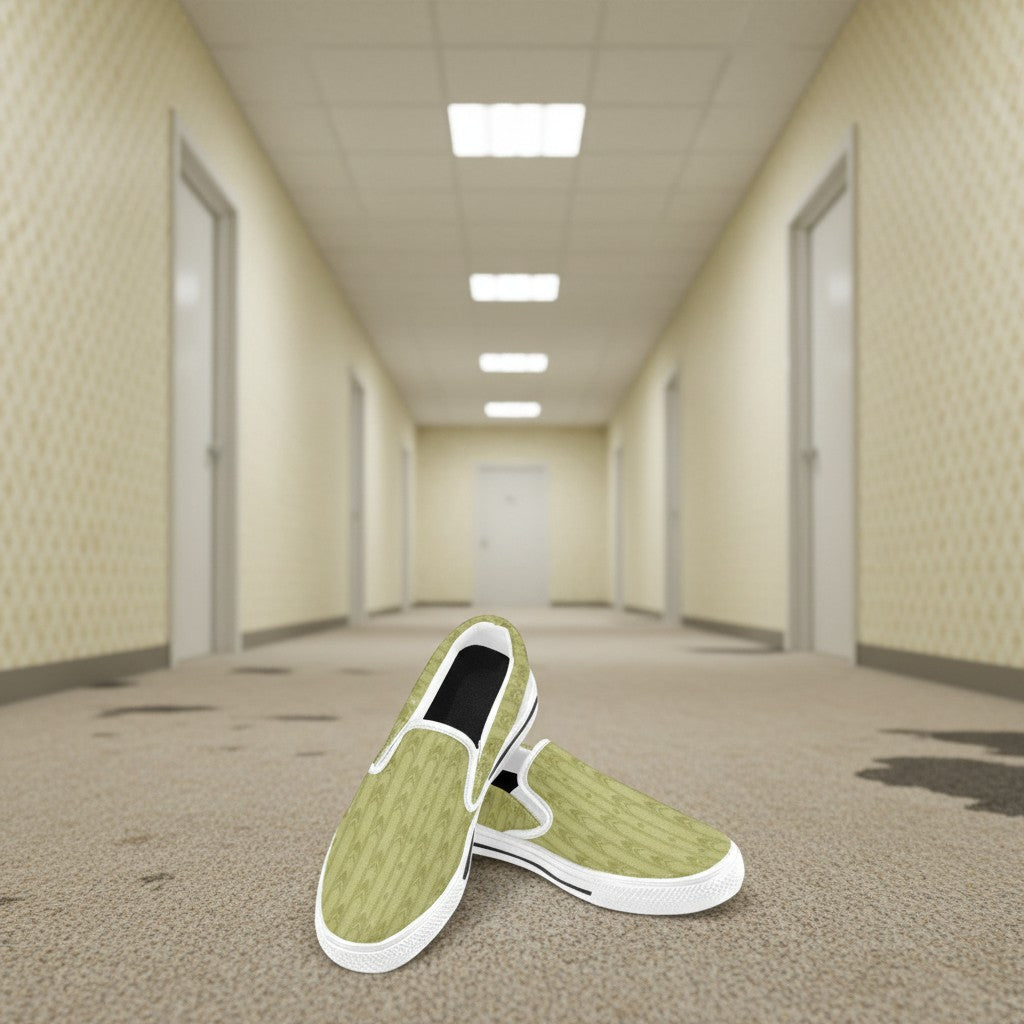 Backrooms Lobby Fashion for Kid custom slip-on canvas shoes — wearable art by Freaky Shoes