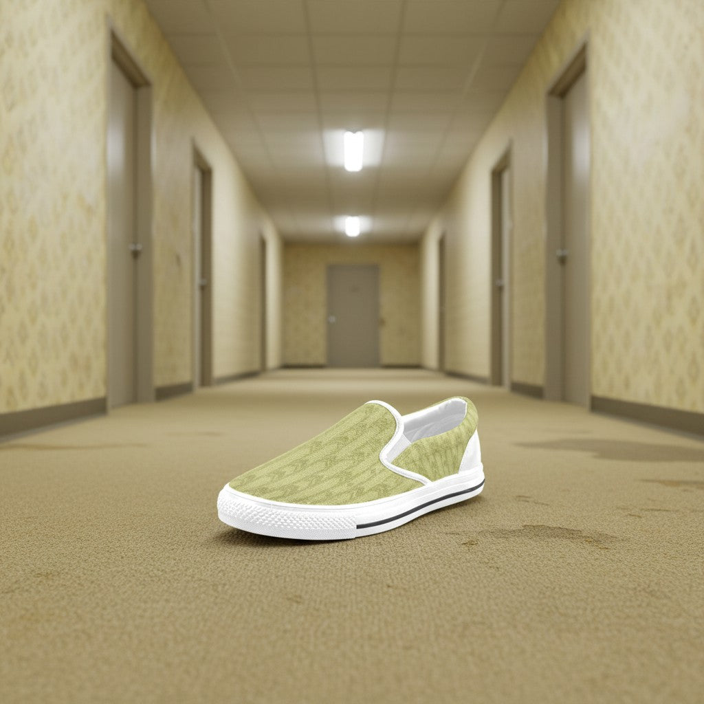 Custom Backrooms Lobby Fashion for Kid slip-on canvas shoes with bold all-over art — Freaky Shoes