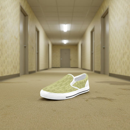 Custom Backrooms Lobby Fashion for Kid slip-on canvas shoes with bold all-over art — Freaky Shoes