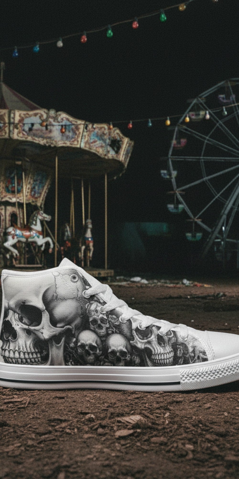 Women's Monochrome Dark Art Skull Gothic hand-made high-top canvas shoes — unique wearable art by Freaky Shoes