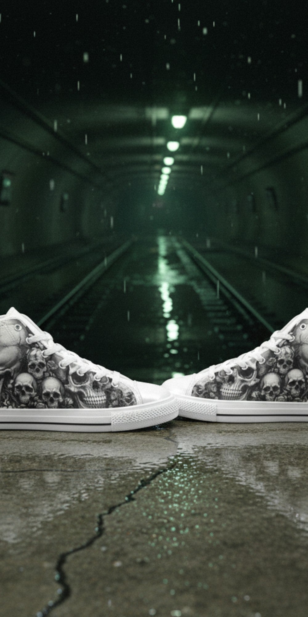 Men's Dark Art Monochrome Skull Gothic high-top canvas shoes — one-of-a-kind custom printed art, Freaky Shoes