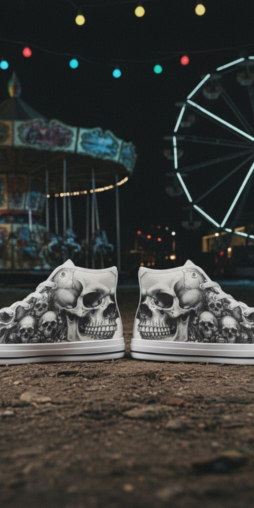 Women's Monochrome Dark Art Skull Gothic custom high-top canvas shoes — wearable art by Freaky Shoes