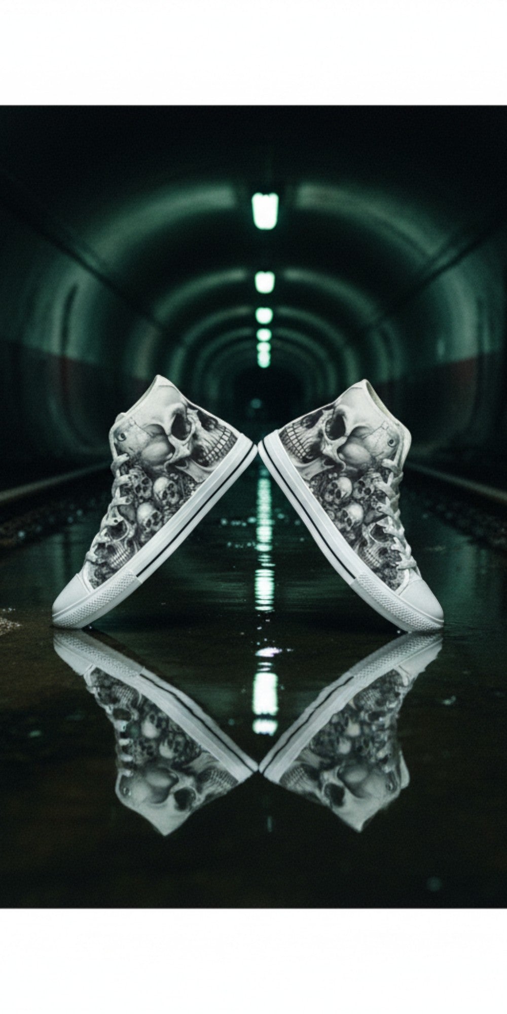 Men's Dark Art Monochrome Skull Gothic high-top canvas shoes, custom full-wrap printed design — Freaky Shoes