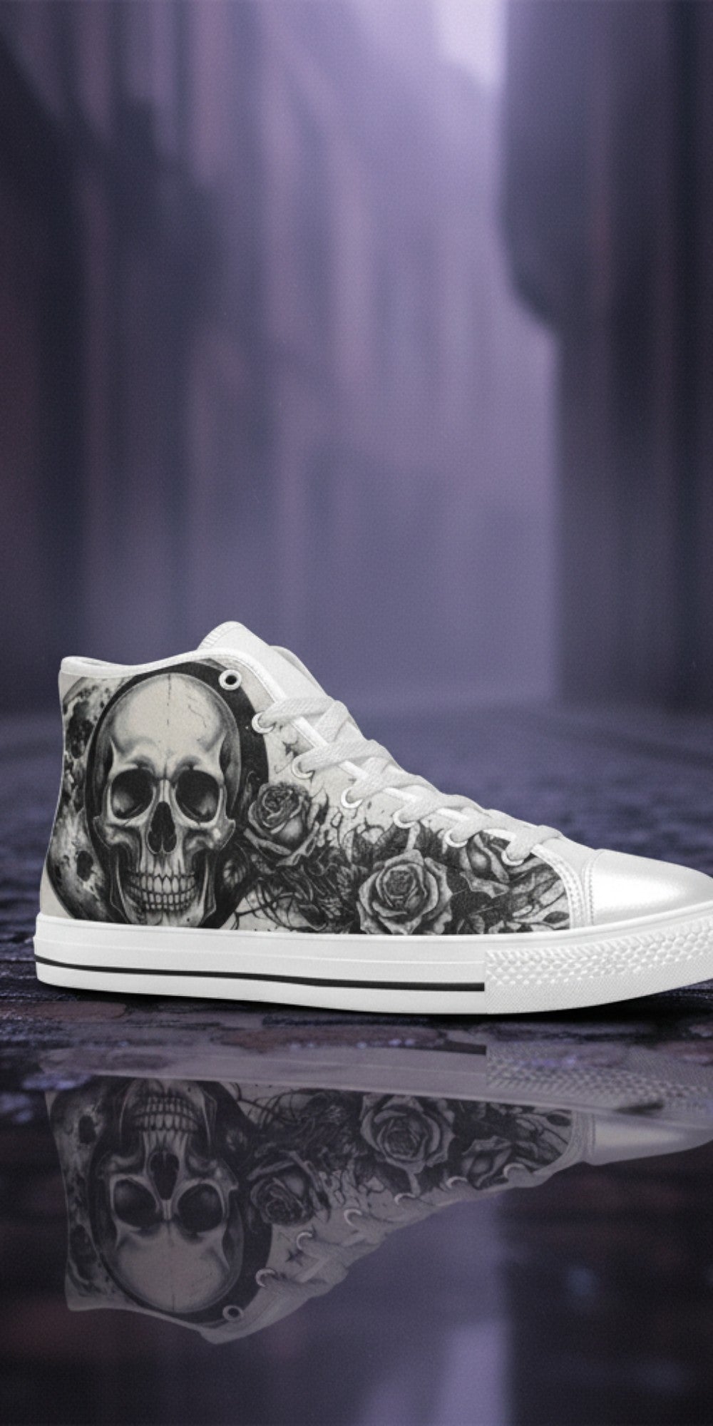 Women's Moon & Skull Dark Art Gothic custom high-top canvas shoes — wearable art by Freaky Shoes