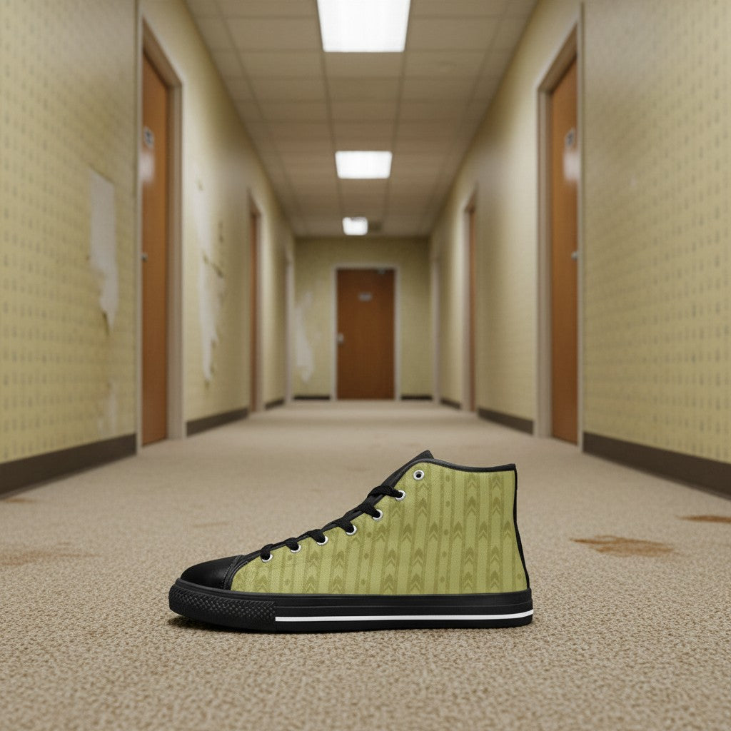 Women's Backrooms The Hub Alt Fashion Horror -4 Sides custom high-top canvas shoes — wearable art by Freaky Shoes