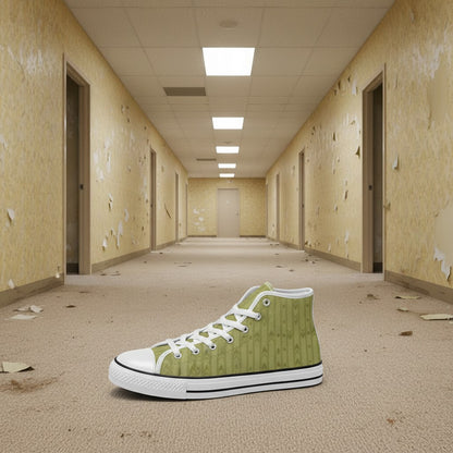 Custom Women's Backrooms The Hub Alt Fashion Horror -4 Sides high-top canvas shoes with bold all-over art — Freaky Shoes