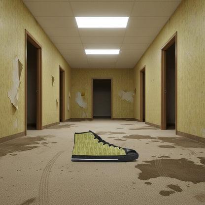 Custom Women's Backrooms Void Liminal Space Dark Aesthetic high-top canvas shoes with bold all-over art — Freaky Shoes