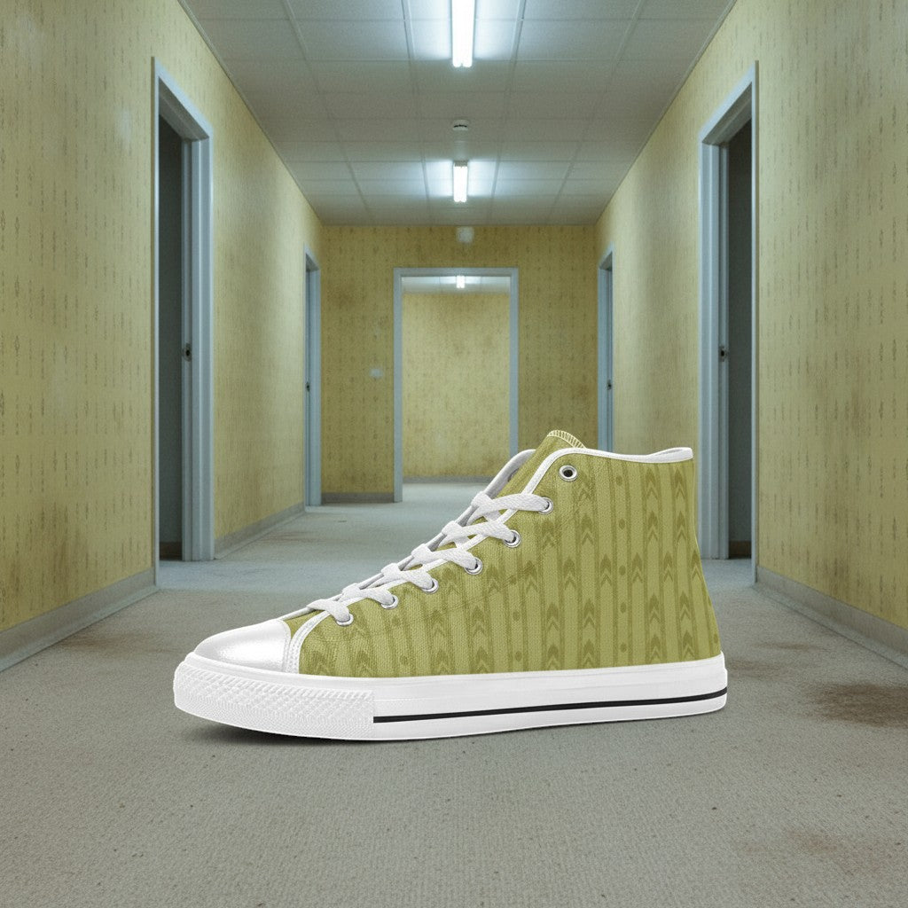 Women's No-Clip Backrooms Horror Fashion high-top canvas shoes, custom full-wrap printed design — Freaky Shoes