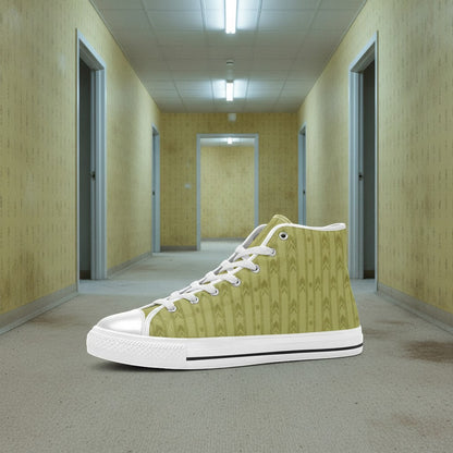Women's No-Clip Backrooms Horror Fashion high-top canvas shoes, custom full-wrap printed design — Freaky Shoes