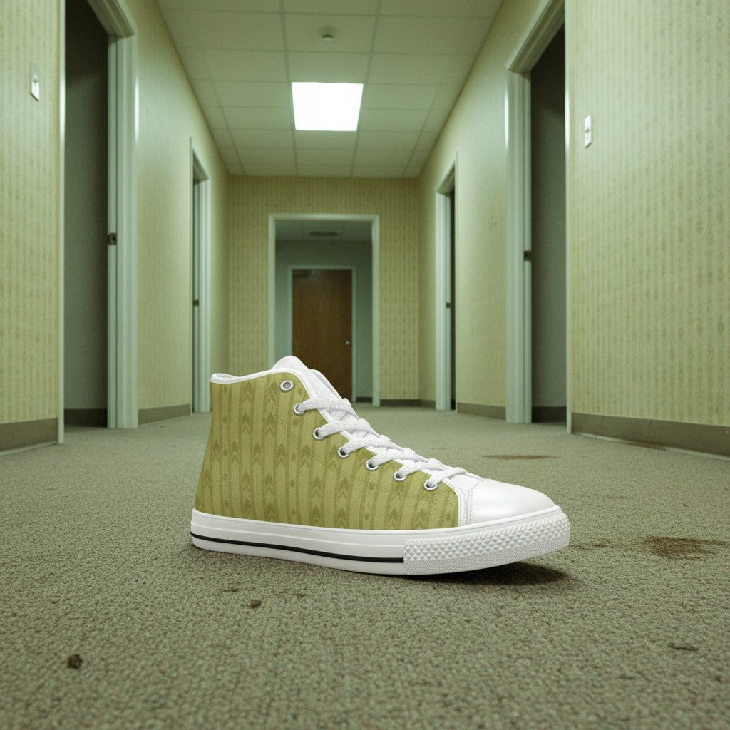 Women's Backrooms The Hub Alt Fashion Horror -4 Sides custom high-top canvas shoes — wearable art by Freaky Shoes