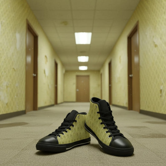 Freaky Shoes® women's high top canvas sneakers in olive green with a wood grain pattern and black accents.