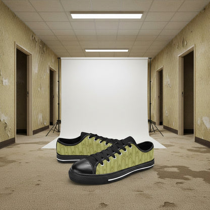 Custom Level 1 Backrooms Fluorescent Horror Aesthetic for Kid low-top canvas shoes with bold all-over art — Freaky Shoes
