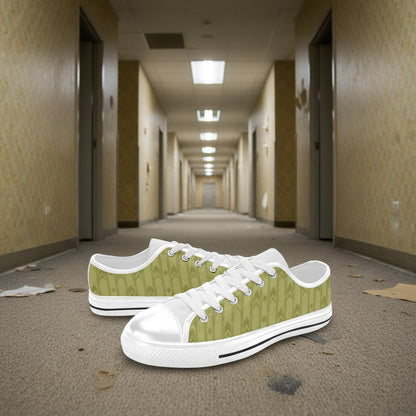 Men's Abandoned Hallway Backrooms Wallpaper Art custom high-top canvas shoes — wearable art by Freaky Shoes