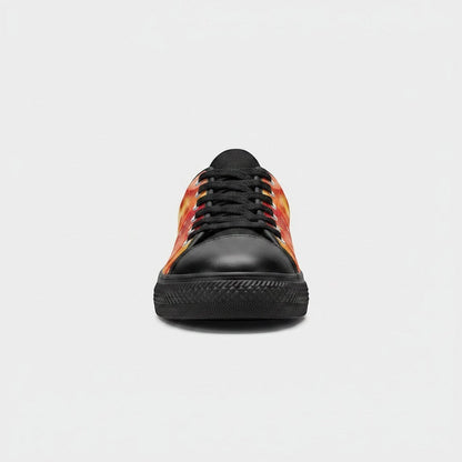 Freaky Shoes® women's canvas sneakers featuring a vibrant pepperoni pizza cheese print with black laces and toe cap.