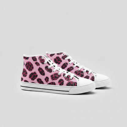 Freaky Shoes® custom high-top canvas sneakers featuring a vibrant pink and black animal print pattern.