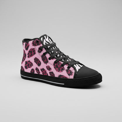 Freaky Shoes® high-top canvas sneakers featuring a vibrant pink leopard and black zebra animal print pattern.