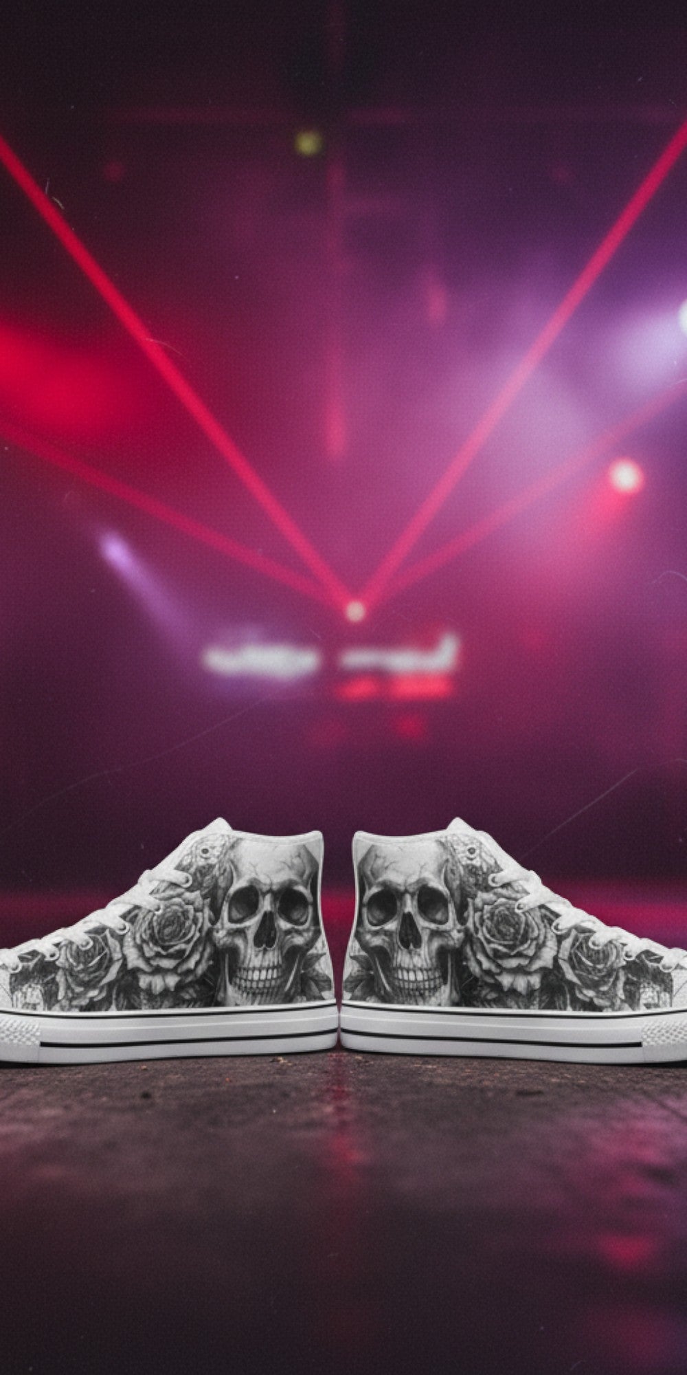 Women's Grey Dark Art Skull Goth high-top canvas shoes, custom full-wrap printed design — Freaky Shoes