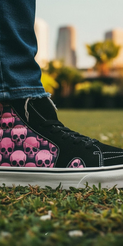 Women's Dark Underground Skull Comix Art Skate high-top canvas shoes — one-of-a-kind custom printed art, Freaky Shoes