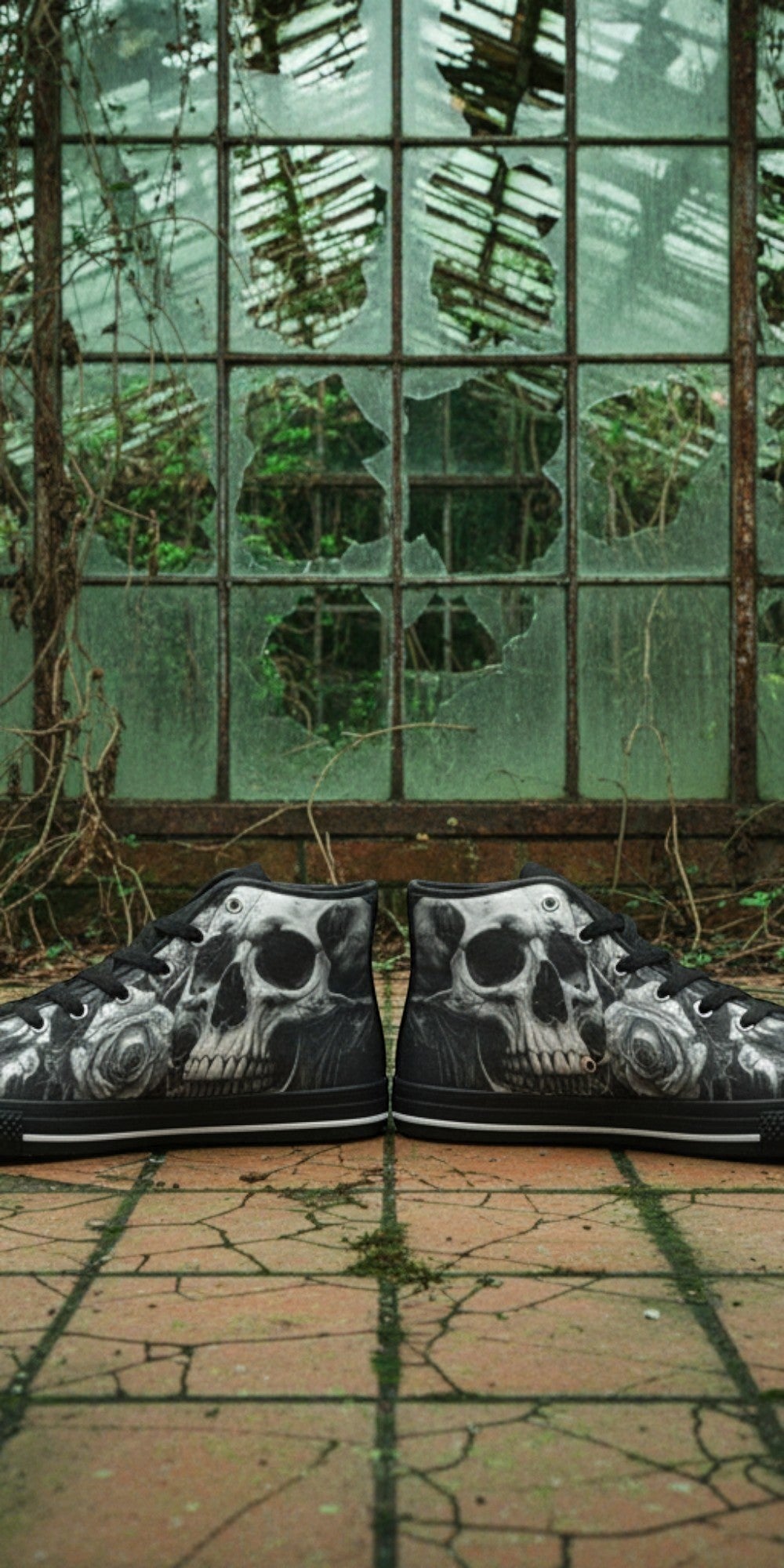 Women's Skull Goth Dark Art high-top canvas shoes, custom full-wrap printed design — Freaky Shoes