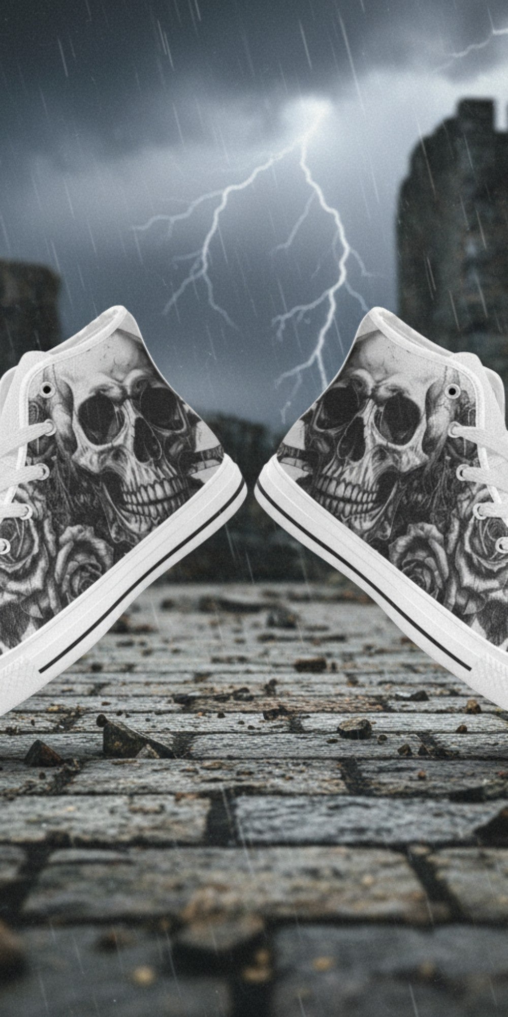Custom Men's Skull Dark Gothic Art high-top canvas shoes with bold all-over art — Freaky Shoes