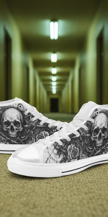 Men's Dark Collection high-top canvas shoes — one-of-a-kind custom printed art, Freaky Shoes