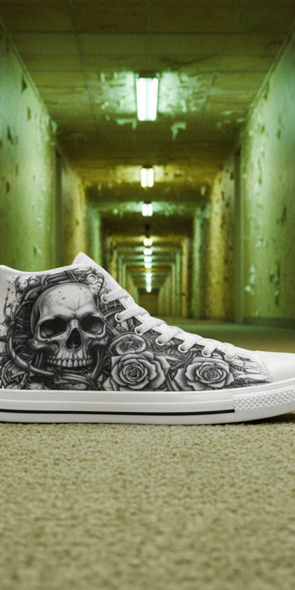 Men's Dark Collection high-top canvas shoes — one-of-a-kind custom printed art, Freaky Shoes