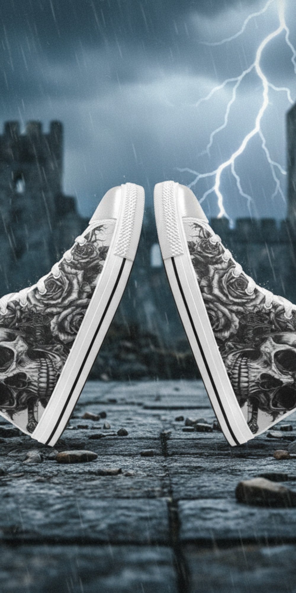 Men's Skull Dark Gothic Art high-top canvas shoes — one-of-a-kind custom printed art, Freaky Shoes