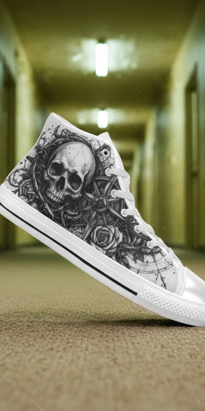 Men's Dark Collection custom high-top canvas shoes — wearable art by Freaky Shoes