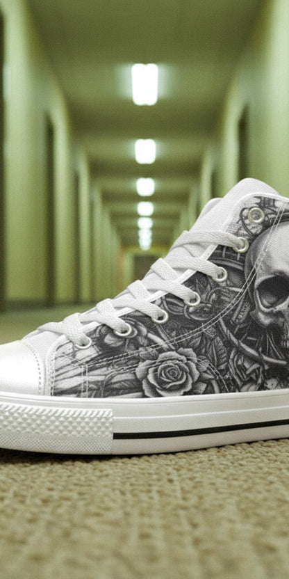 Men's Dark Collection hand-made high-top canvas shoes — unique wearable art by Freaky Shoes