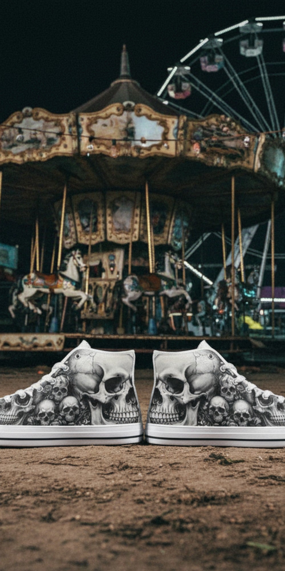 Custom Women's Monochrome Dark Art Skull Gothic high-top canvas shoes with bold all-over art — Freaky Shoes