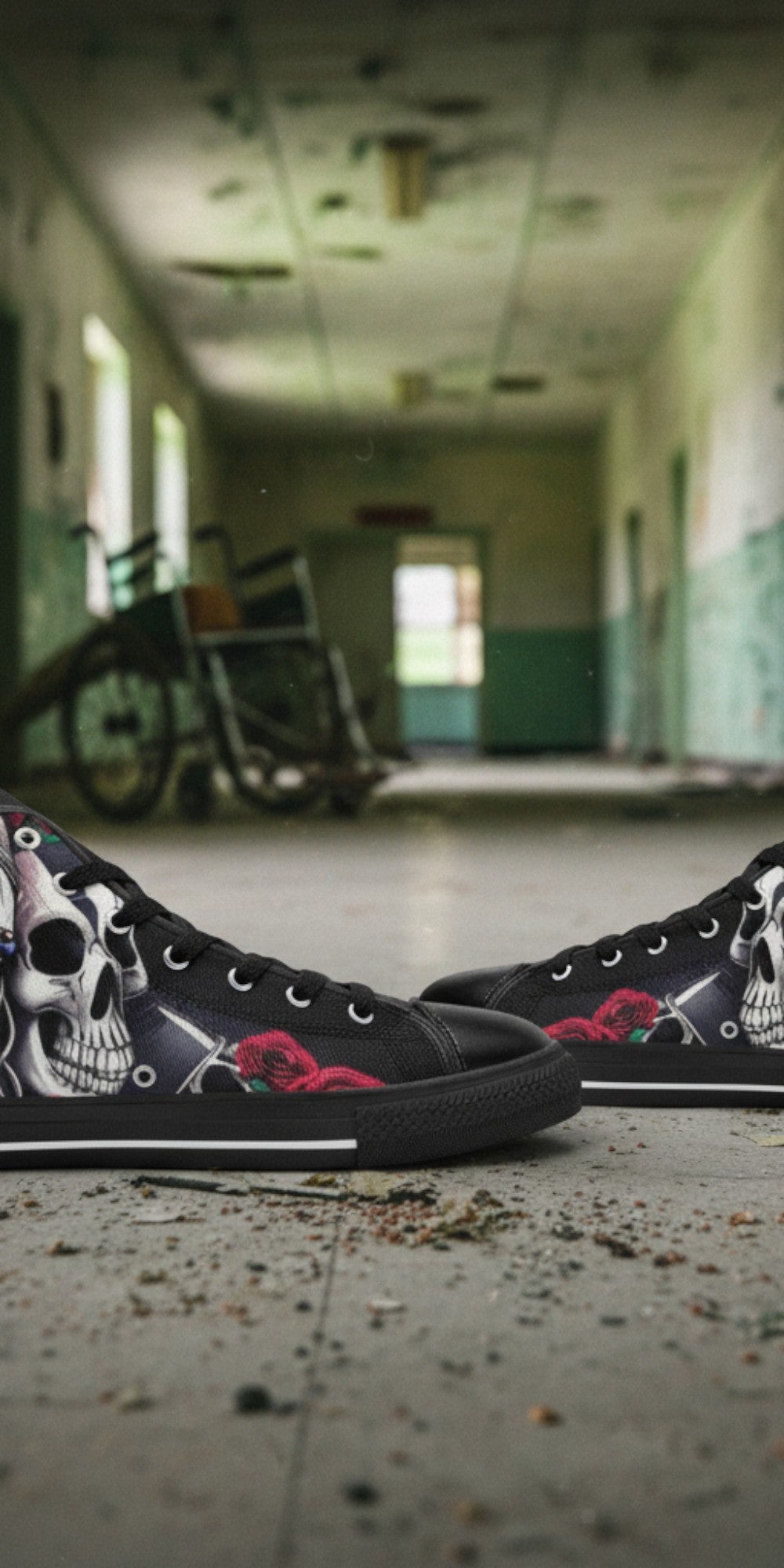 Men's Skulls high-top canvas shoes, custom full-wrap printed design — Freaky Shoes