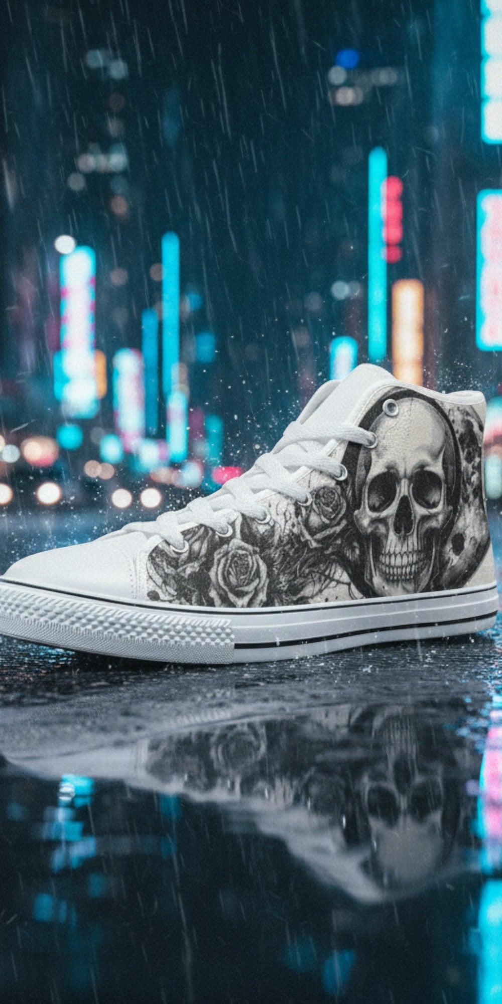 Men's Skull Moon Gothic Dark Art custom high-top canvas shoes — wearable art by Freaky Shoes
