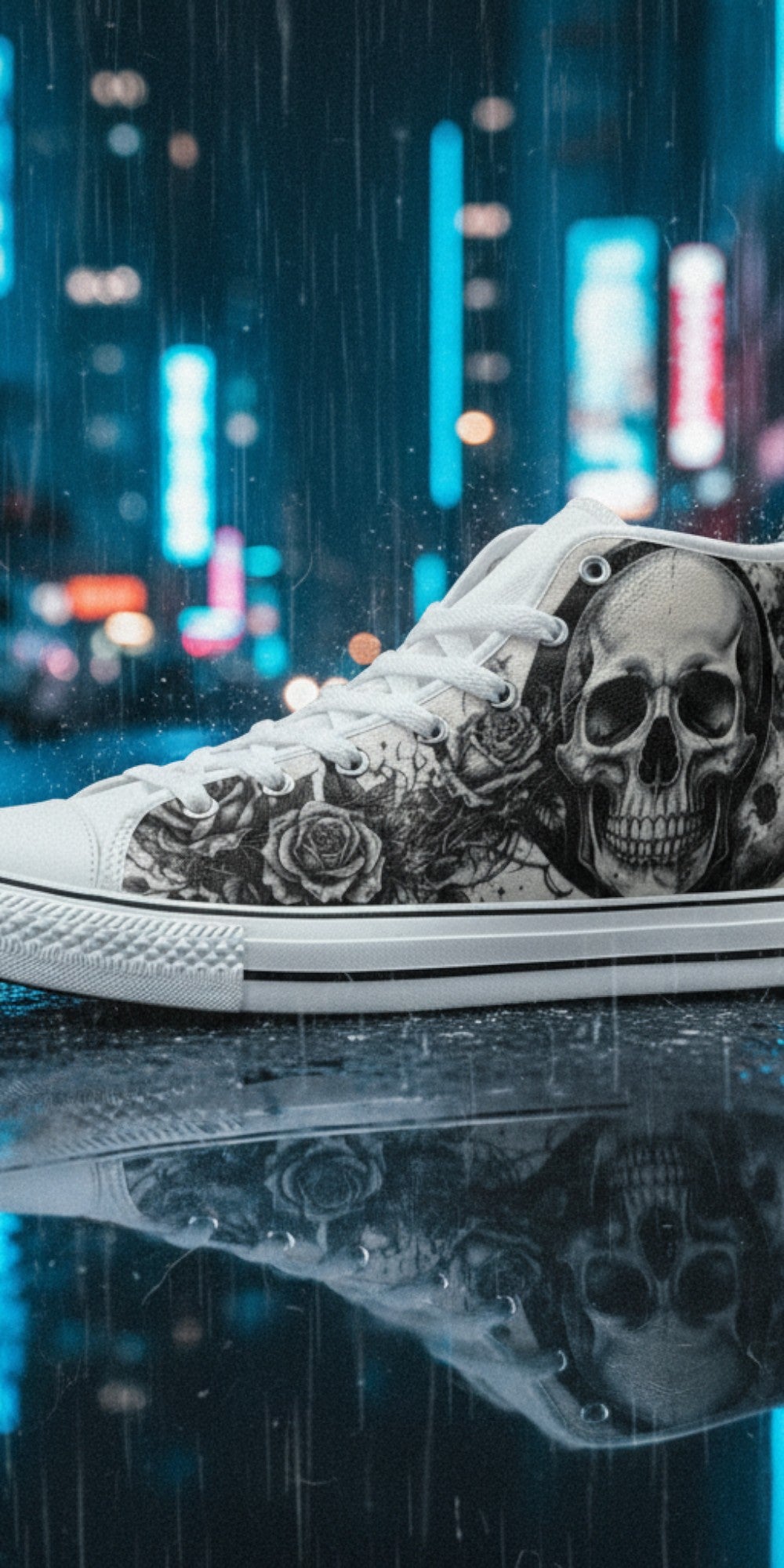 Men's Skull Moon Gothic Dark Art custom high-top canvas shoes — wearable art by Freaky Shoes