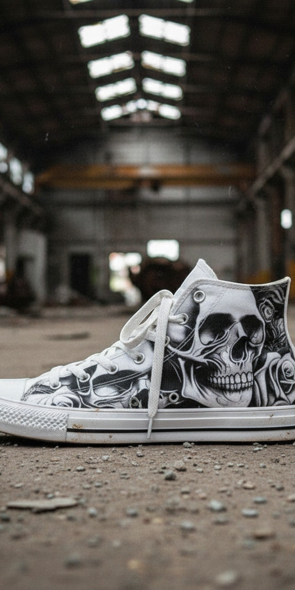 Women's Cartoon Skulls & Roses high-top canvas shoes, custom full-wrap printed design — Freaky Shoes