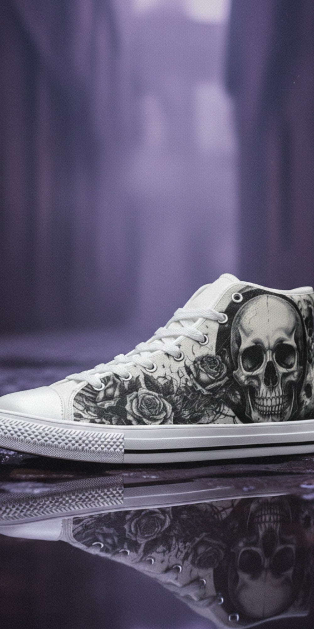Women's Moon & Skull Dark Art Gothic high-top canvas shoes — one-of-a-kind custom printed art, Freaky Shoes