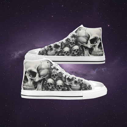 Women's Skull Rose Dark Gothic Art hand-made high-top canvas shoes — unique wearable art by Freaky Shoes