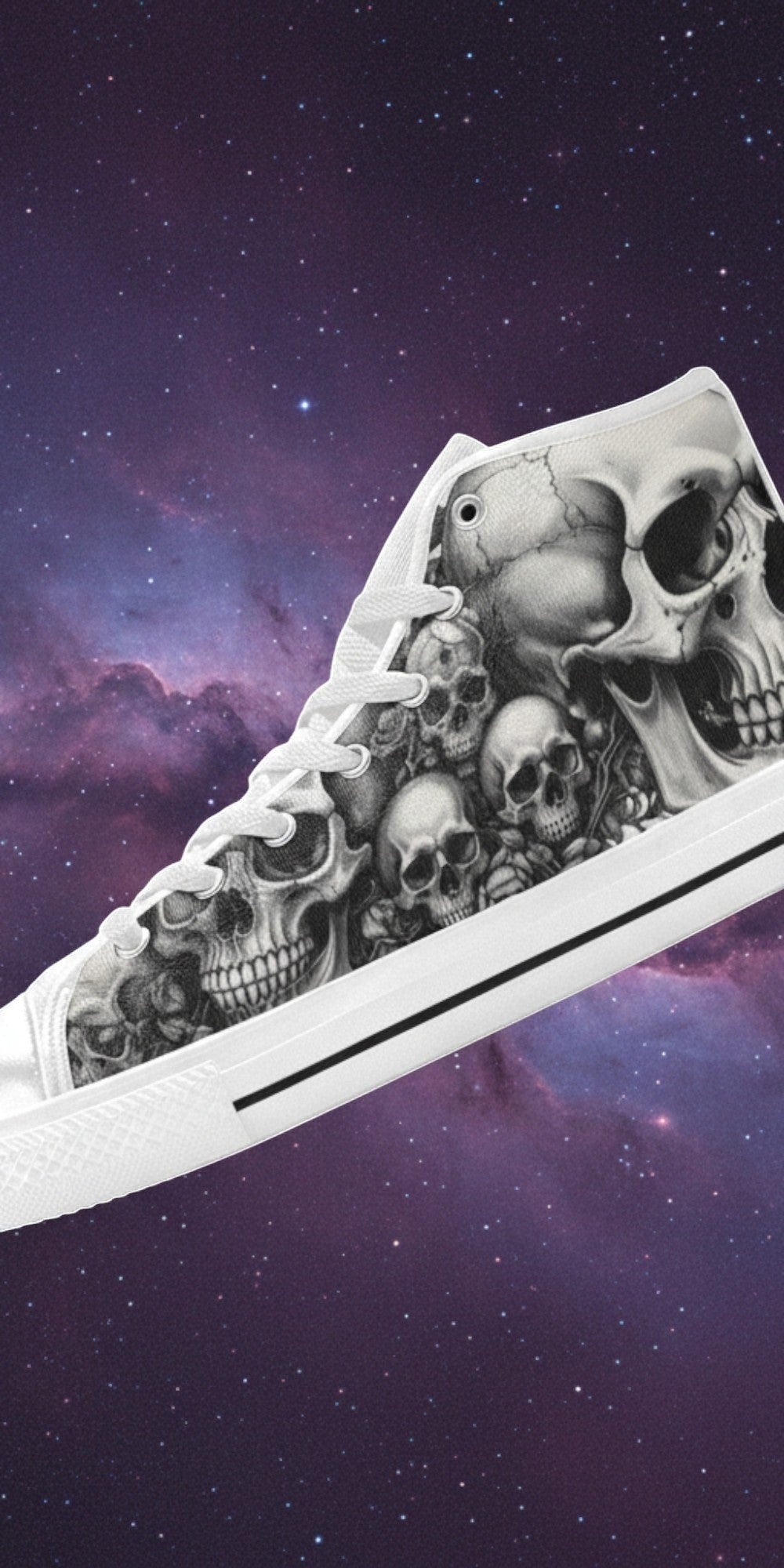 Women's Skull Rose Dark Gothic Art high-top canvas shoes, custom full-wrap printed design — Freaky Shoes