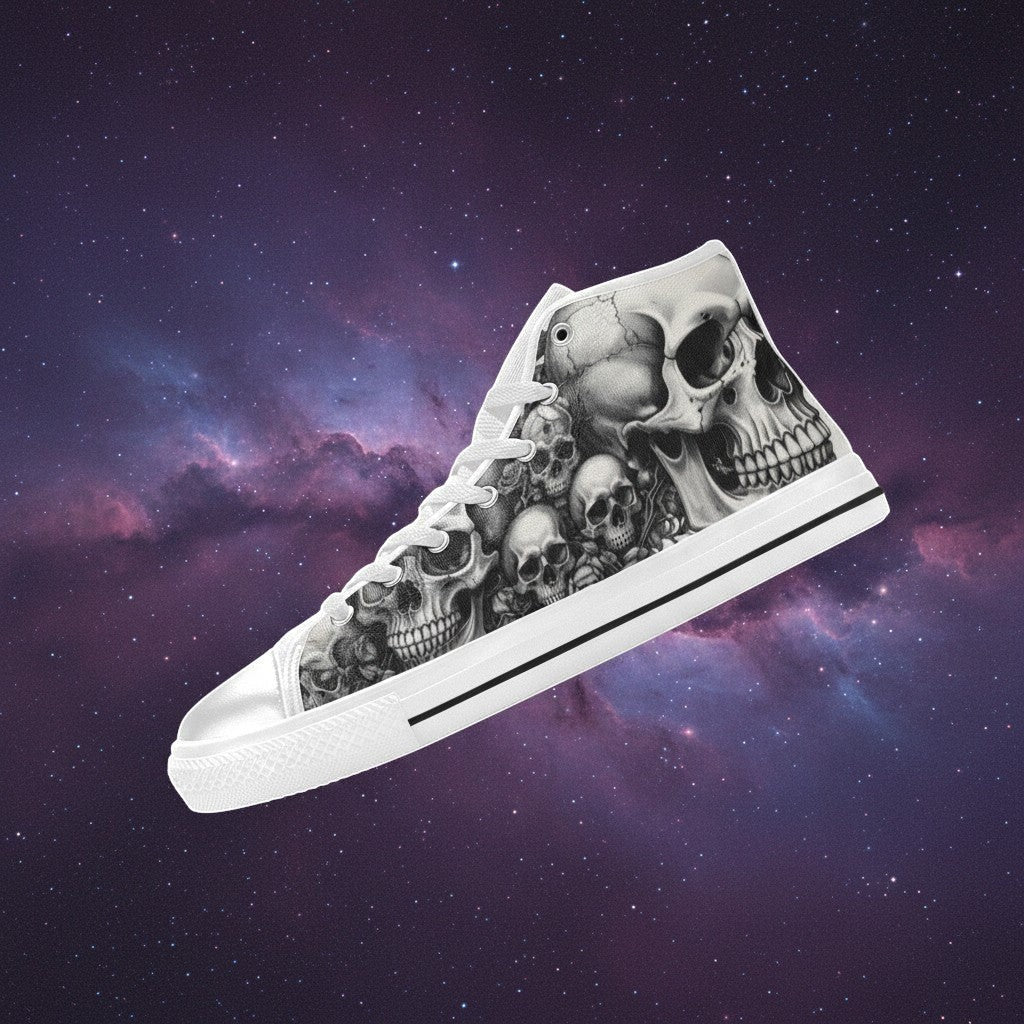 Women's Skull Rose Dark Gothic Art custom high-top canvas shoes — wearable art by Freaky Shoes