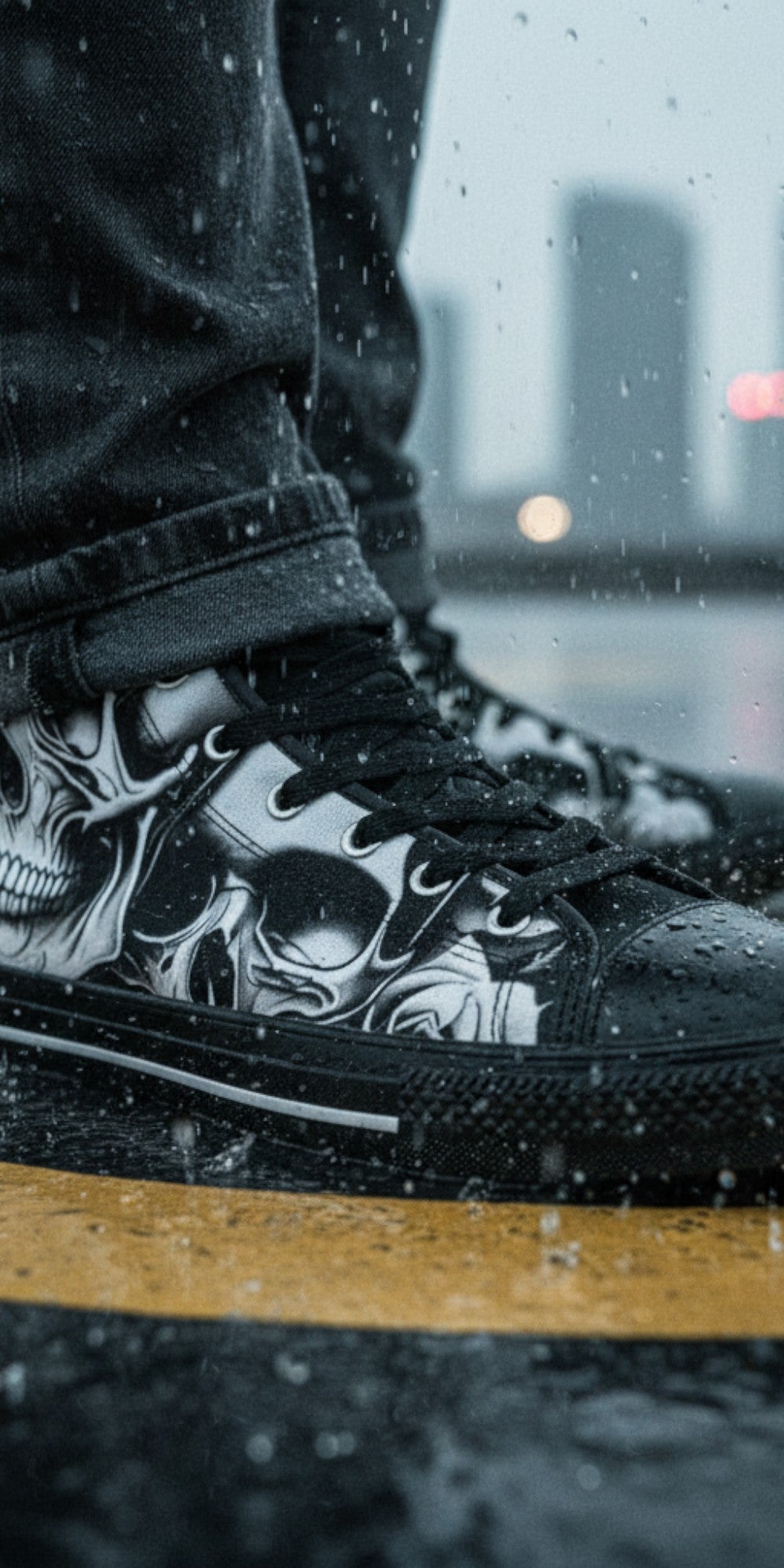 Dark Cartoon Skull & Rose Art | Men's High Top Canvas | Freaky Shoes®
