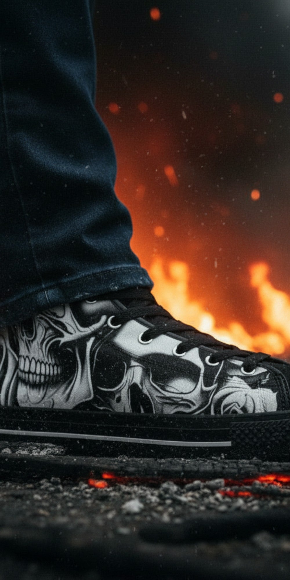 Dark Cartoon Skull & Rose Art | Men's High Top Canvas | Freaky Shoes®