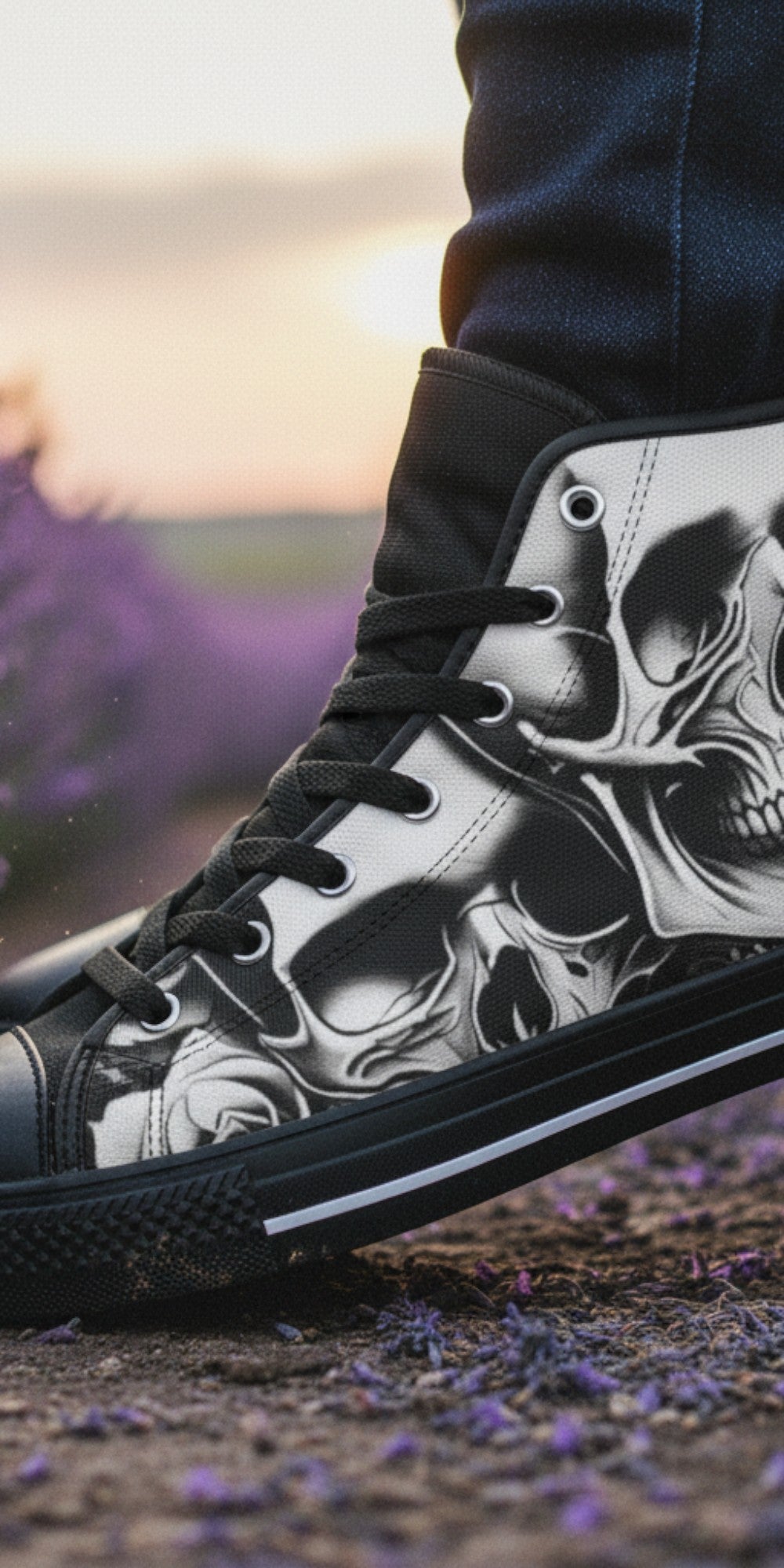 Dark Cartoon Skull & Rose Art | Men's High Top Canvas | Freaky Shoes®