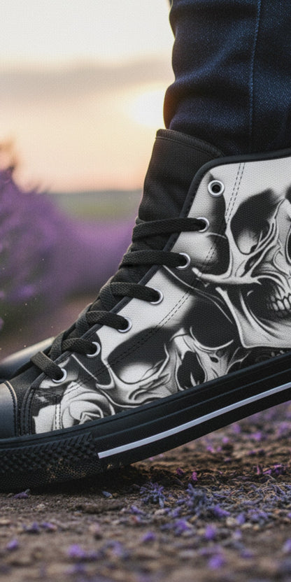 Dark Cartoon Skull & Rose Art | Men's High Top Canvas | Freaky Shoes®