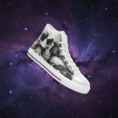 Women's Skull Rose Dark Gothic Art high-top canvas shoes, custom full-wrap printed design — Freaky Shoes