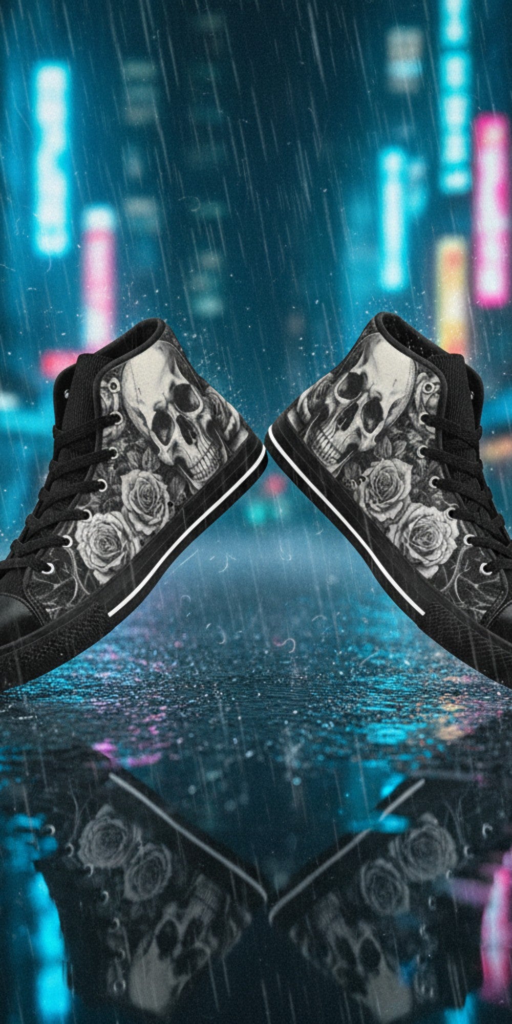Women's Dark Skull Goth Art custom high-top canvas shoes — wearable art by Freaky Shoes