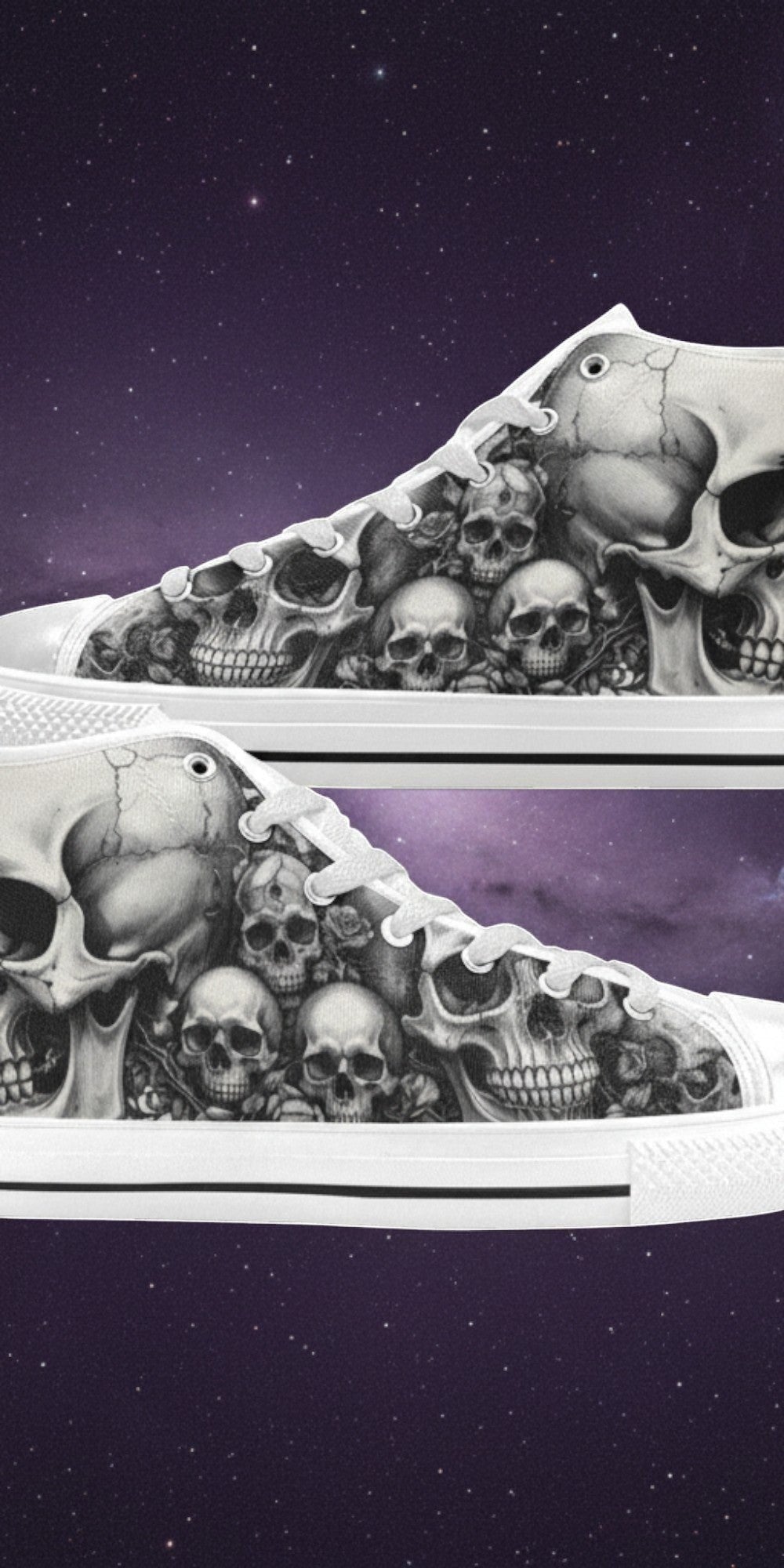Women's Skull Rose Dark Gothic Art hand-made high-top canvas shoes — unique wearable art by Freaky Shoes