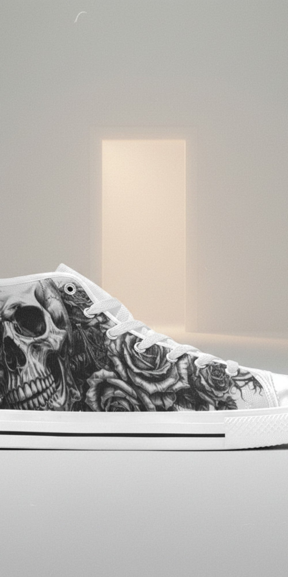 Custom Women's Tattoo Skull Art Dark Gothic high-top canvas shoes with bold all-over art — Freaky Shoes