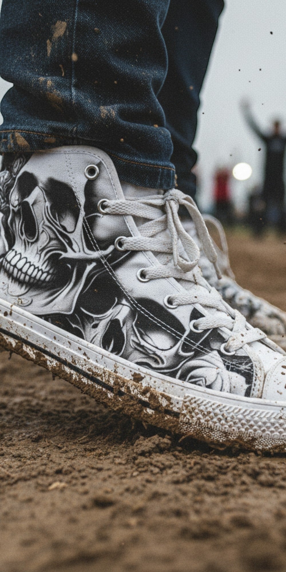 Men's Cartoon Skull & Rose Gothic Art custom high-top canvas shoes — wearable art by Freaky Shoes