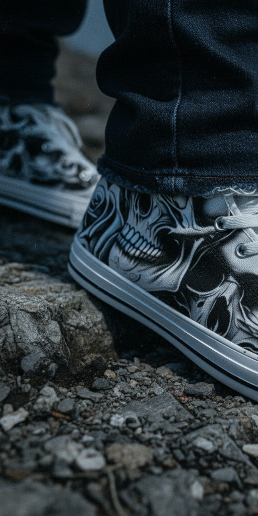Gothic Cartoon Skull Rose Art | Women's High Top Canvas | Freaky Shoes®